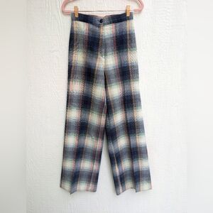 Vintage 70s Sears Blue High Rise Checkered Plaid Flared Pants Juniors Size 7